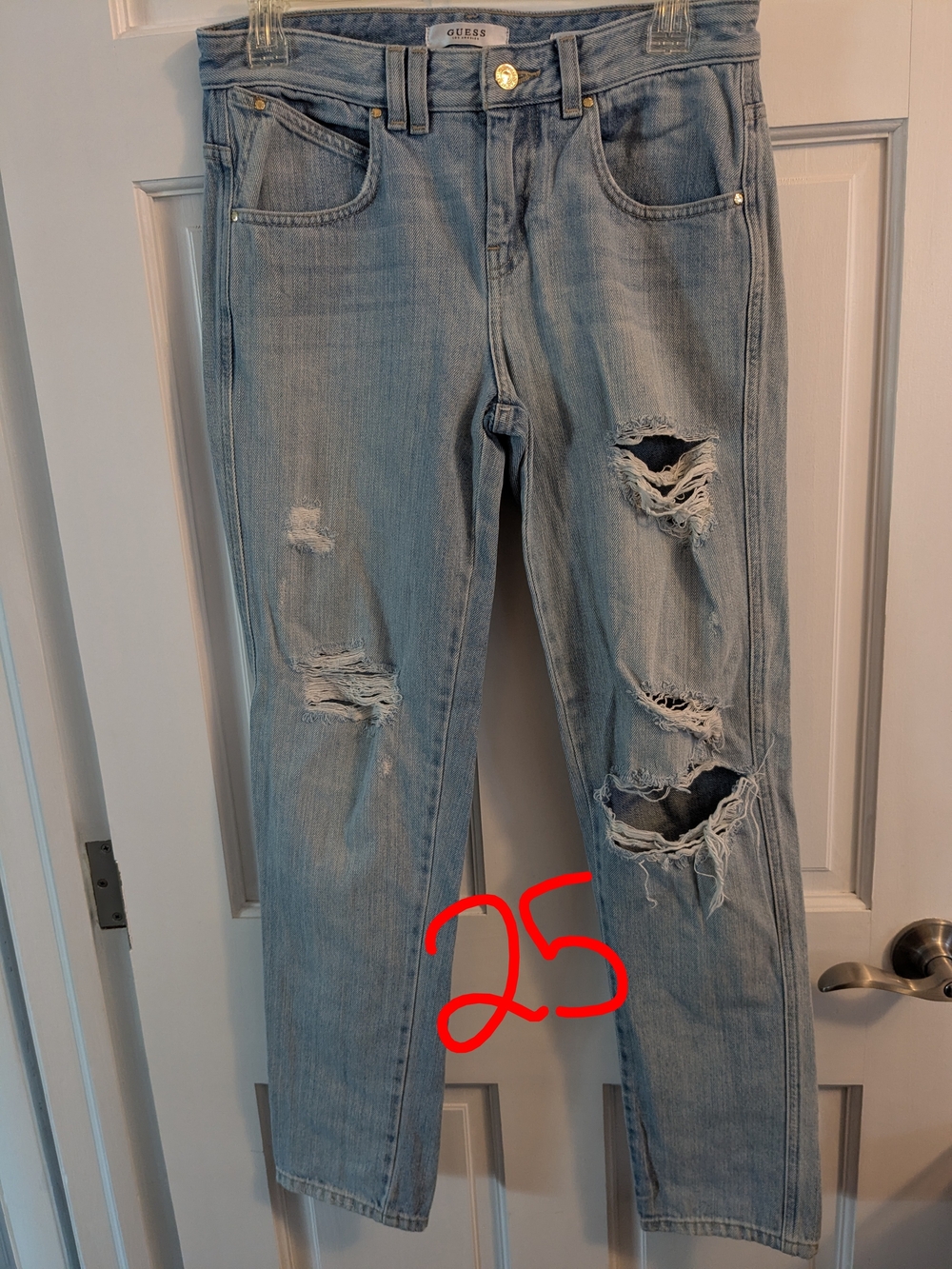 GUESS Light Blue Ripped Straight-Leg Jeans